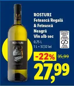 Lidl Rosturi Fetească Regală & Fetească Neagră Vin alb sec Ofertă