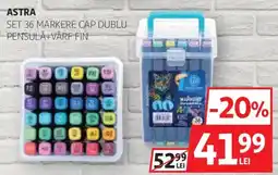 Auchan Astra set 36 markere cap dublu pensula+vârf fin Ofertă
