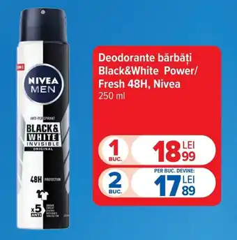 Carrefour Deodorante bărbăți Black&White Power/ Fresh 48H, Nivea Ofertă