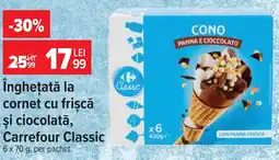 Carrefour Înghețată la cornet cu frișcă si ciocolată, Carrefour Classic Ofertă