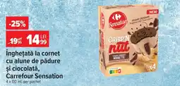 Carrefour Îngheţată la cornet cu alune de pădure si ciocolată, Carrefour Sensation Ofertă