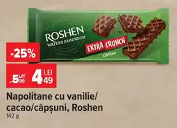 Carrefour Napolitane cu vanilie/ cacao/căpşuni, Roshen Ofertă