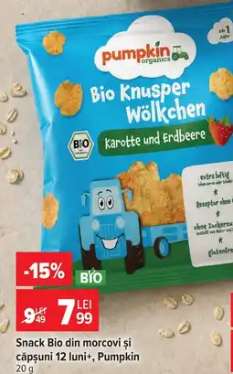 Carrefour Snack Bio din morcovi şi căpşuni 12 luni+, Pumpkin Ofertă