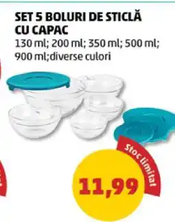 Penny SET 5 BOLURI DE STICLĂ CU CAPAC Ofertă
