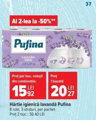 Carrefour Hârtie igienică lavandă, Pufina Ofertă