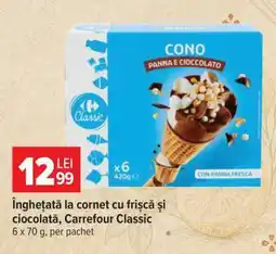 Carrefour Înghețată la cornet cu frișcă și ciocolată, Carrefour Classic Ofertă