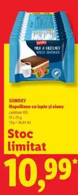 Lidl Sondey Napolitane cu lapte și alune Ofertă