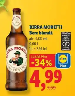 Lidl BIRRA MORETTI Bere blondă Ofertă