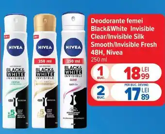 Deodorante femei Black&White Invisible Clear/Invisible Silk Smooth/Invisible Fresh 48H, Nivea