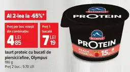 Carrefour Iaurt proteic cu bucati de piersici/afine, Olympus Ofertă