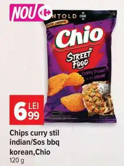 Carrefour Chips curry stil indian/Sos bbq korean, Chio Ofertă
