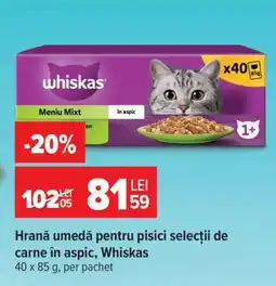 Carrefour Hrană umedă pentru pisici selecții de carne în aspic, Whiskas Ofertă