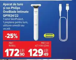 Carrefour Aparat de tuns și ras Philips OneBlade Intimate QP1924/22 Ofertă