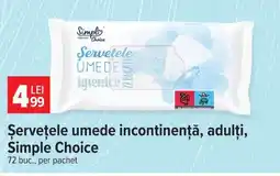 Carrefour Șervețele umede incontinență, adulți, Simple Choice Ofertă