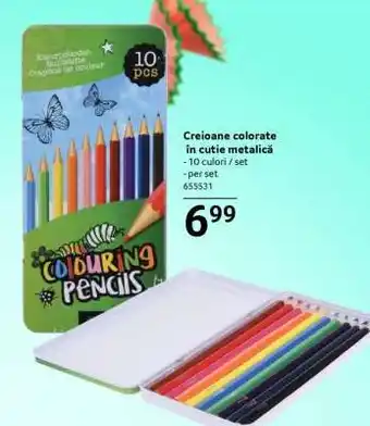Creioane colorate în cutie metalică