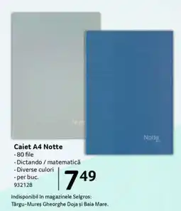 Selgros Caiet A4 Notte Ofertă