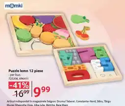 Selgros PUZZLE LEMN, 12 PIESE Ofertă