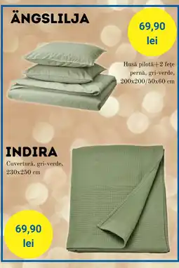 Ikea Ängslilja husă pilotă + 2 fețe pernă, gri-verde Ofertă