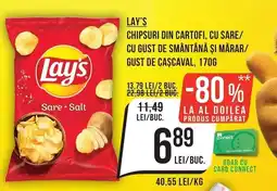 Mega Image Lay's chipsuri din cartofi, cu sare/ cu gust de smântână și măr/ gust de cașcaval Ofertă