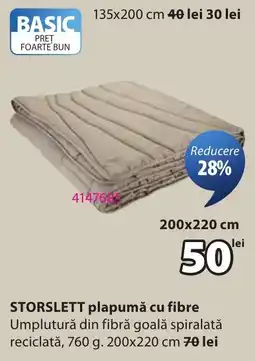 JYSK Storslett plapumă cu fibre Ofertă