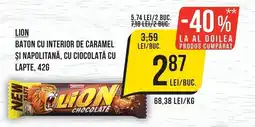 Mega Image Lion baton cu interior de caramel și napolitană, cu ciocolată cu lapte Ofertă