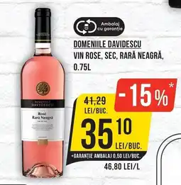 Mega Image Domeniile Davidescu vin rose, sec, rară neagră Ofertă