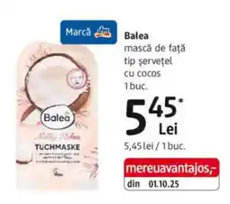 DM Balea mască de față tip șervețel cu cocos Ofertă