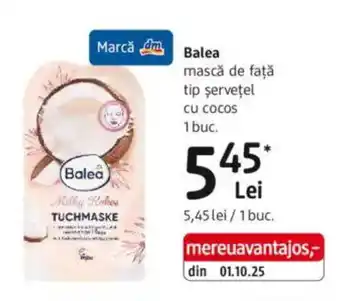 Balea mască de față tip șervețel cu cocos