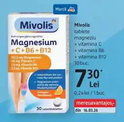 DM Mivolis tablete magneziu + vitamina C + vitamina B6 + vitamina B12 Ofertă