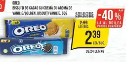Mega Image Oreo biscuiti de cacao cu cremă cu aromă de vanilie/golden, biscuiti vanilie Ofertă