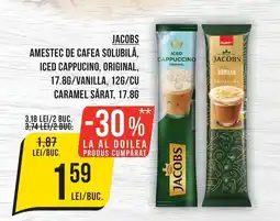 Mega Image Jacobs amestec de cafea solubila, iced cappucino, original, caramel sarat Ofertă