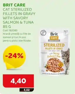 Animax Brit care cat sterilized fillets in gravy with savory salmon & tuna Ofertă