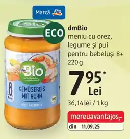 DM dmBio meniu cu orez, legume și pui Ofertă