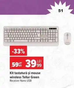 Carrefour Kit tastatură și mouse wireless Tellur Green Ofertă