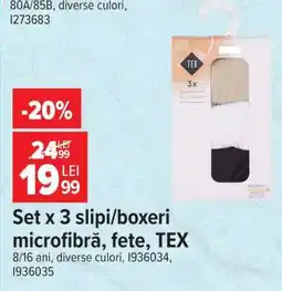 Carrefour Set x 3 slipi/boxeri microfibră, fete, TEX Ofertă