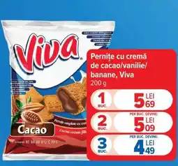 Carrefour Pernite cu cremă de cacao/vanilie/banane, Viva Ofertă