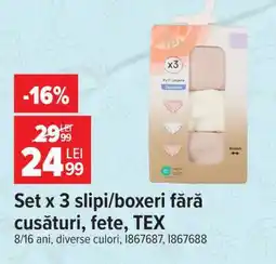 Carrefour Set x 3 slipi/boxeri fără cusături, fete, TEX Ofertă