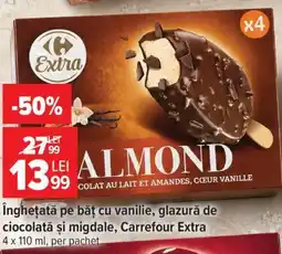Carrefour Înghețată pe băț cu vanilie, glazură de ciocolată și migdale, Carrefour Extra Ofertă