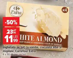 Carrefour Înghețată pe băț cu vanilie, ciocolată albă și migdale, Carrefour Extra Ofertă
