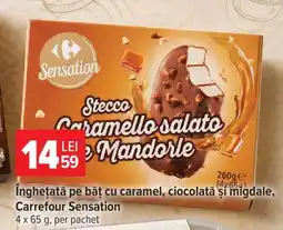 Carrefour Înghețată pe băț cu caramel, ciocolată și migdale, Carrefour Sensation Ofertă