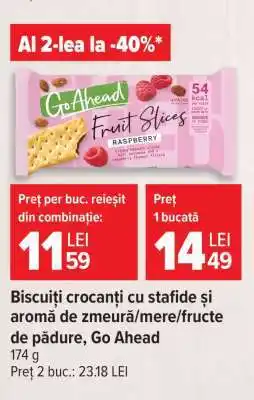 Carrefour Biscuiți crocanți cu stafide și aromă de zmeură/mere/fructe de pădure, Go Ahead Ofertă