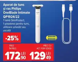 Carrefour Aparat de tuns și ras Philips OneBlade Intimate QP1924/22 Ofertă