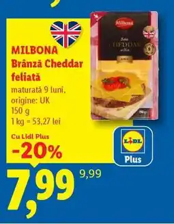 Lidl Milbona Brânză Cheddar feliată Ofertă