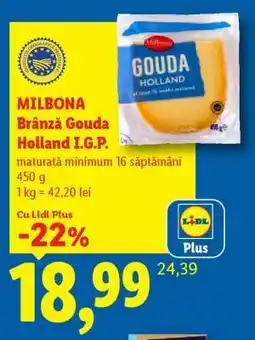 Lidl MILBONA Brânză Gouda Holland, I.G.P Ofertă