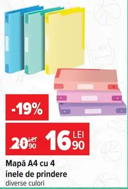 Carrefour Mapă A4 cu 4 inele de prindere diverse culori Ofertă