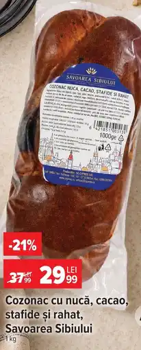 Carrefour Market Cozonac cu nuca,cacao stafide si rahat, savoarea sibiului Ofertă