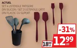 Auchan Actuel set 4 ustensile patiserie din silicon / set 3 ustensile gătit din plastic cu suport Ofertă
