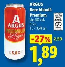 Lidl Argus bere blondă premium Ofertă
