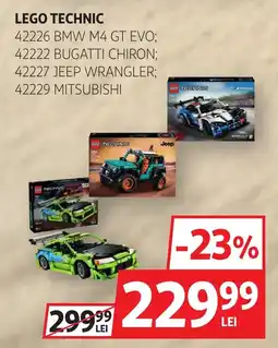 Auchan lego technic 42226 bmw m4 gt evo; 42222 bugatti chiron; 42227 jeep wrangler; 42229 mitsubishi Ofertă