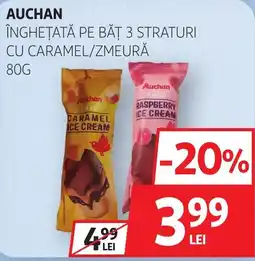 Auchan Auchan înghețată pe băț 3 straturi cu caramel/zmeură Ofertă